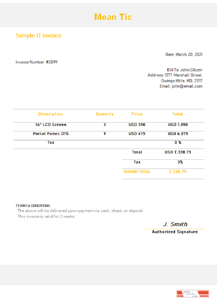 USA Mean Tic invoice PSD template